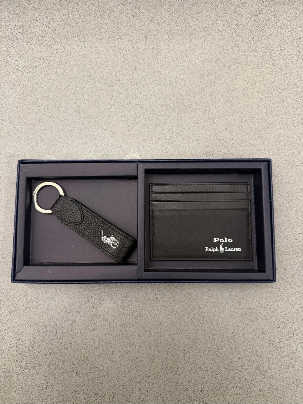Polo by Ralph Lauren Black Leather Card Holder with Matching Key Fob